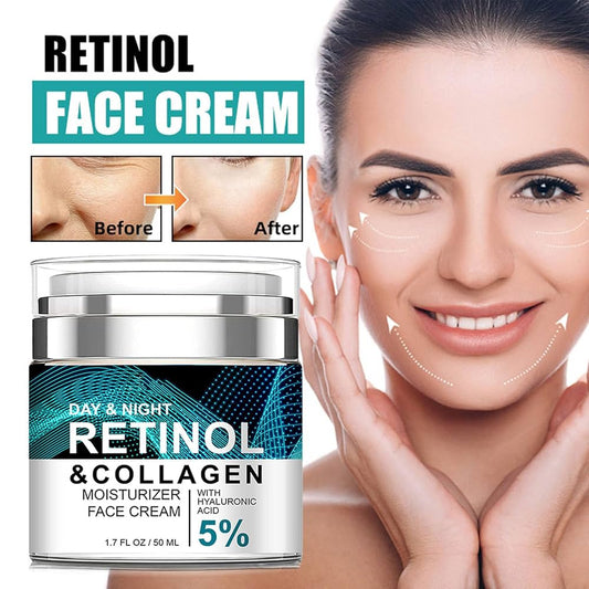 Retinol Anti Aging Face Cream Moisturizing Wrinkle Remover Collagen Hyaluronic Acid Cream كريم الوجه المضاد للتجاعيد ريتينول مرطب مزيل للتجاعيد يحتوي على الكولاجين وحمض الهيالورونيك للعناية بالبشرة 50 ملs Skin Care 50ML